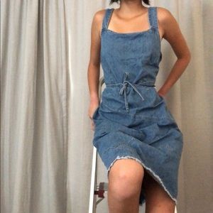 vintage midi denim dress with waist tie